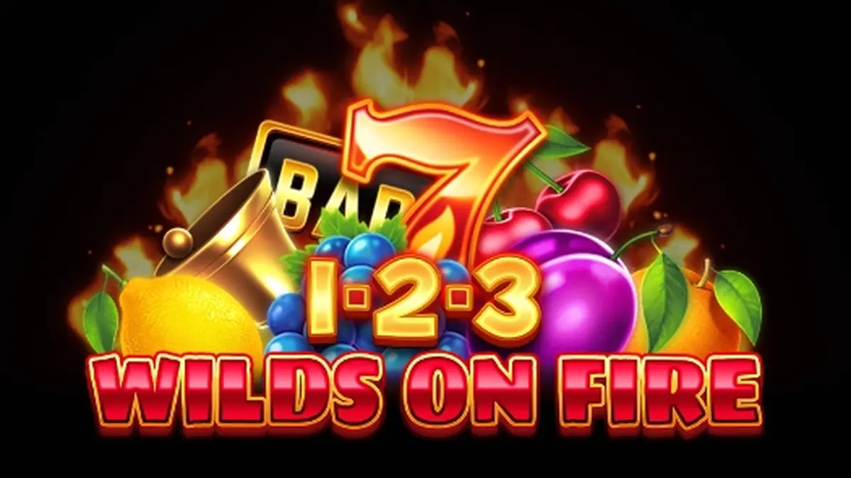 Interface do jogo 1-2-3 Wilds on Fire com símbolos de frutas e fogo
